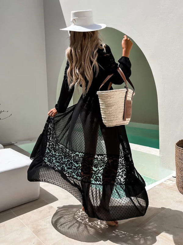 Women's chiffon stitching lace long cover-up
