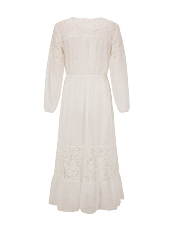 Women's chiffon stitching lace long cover-up