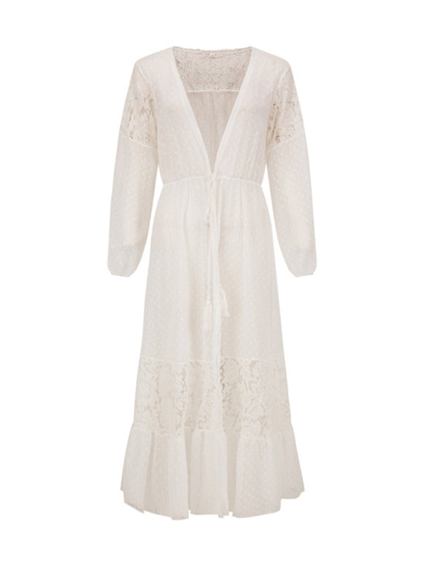 Women's chiffon stitching lace long cover-up