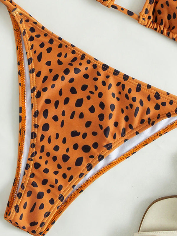 New long-sleeved mesh jacket three-piece leopard print sexy bikini swimsuit