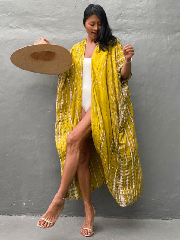 Beach Cover-Up Rayon Tie-Dye Graphic Print Cardigan