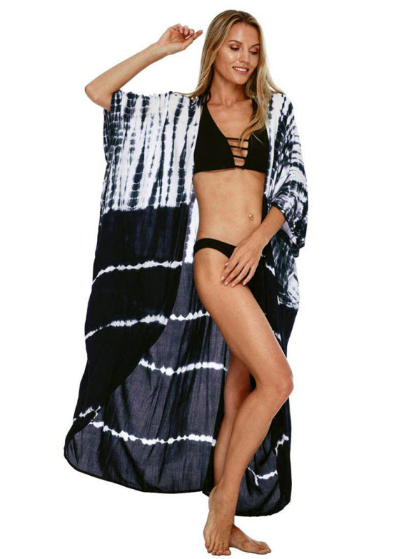 Beach Cover-Up Rayon Tie-Dye Graphic Print Cardigan
