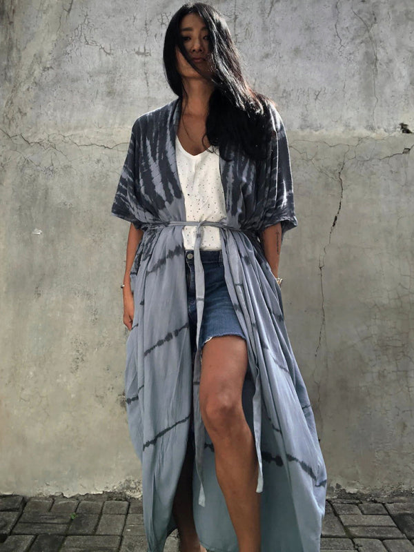 Beach Cover-Up Rayon Tie-Dye Graphic Print Cardigan