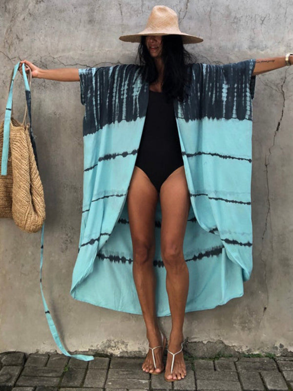 Beach Cover-Up Rayon Tie-Dye Graphic Print Cardigan