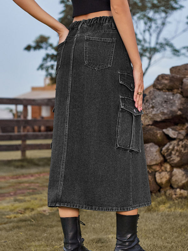 Elastic Waist Denim Casual Skirt