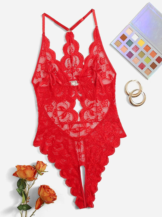 New women's sexy lace see-through crotch-free one-piece lingerie