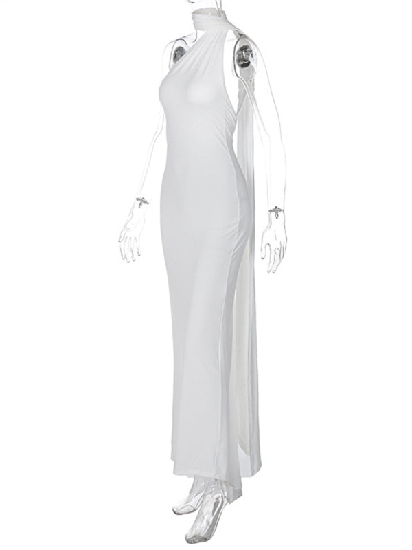 Feminine backless pleated slim fit sleeveless dress