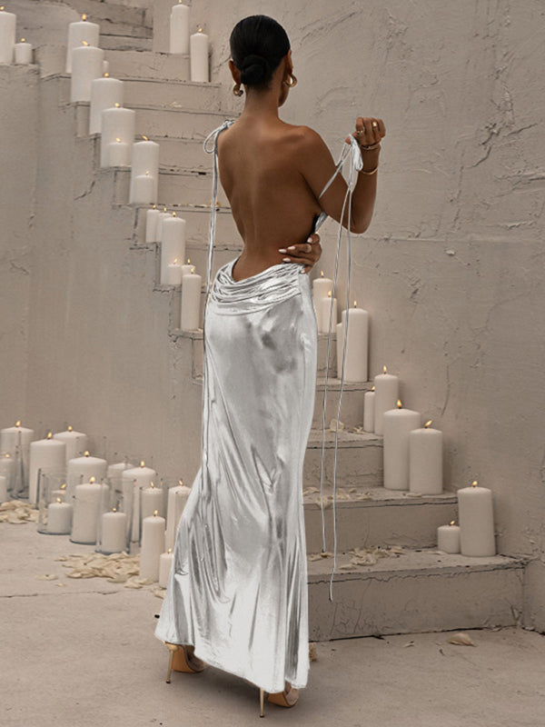 New sexy backless fishtail long dress with sexy straps