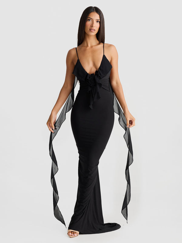 New sexy V-neck backless slim shoulder fishtail evening dress