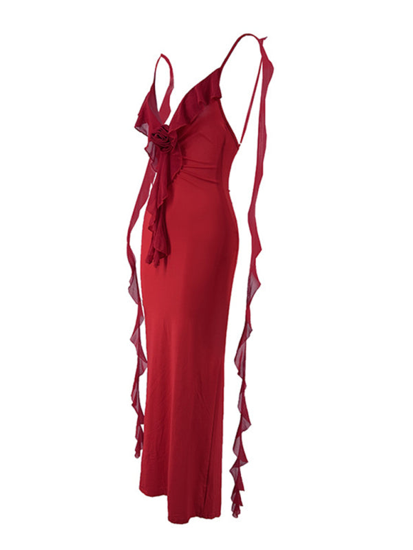 New sexy V-neck backless slim shoulder fishtail evening dress