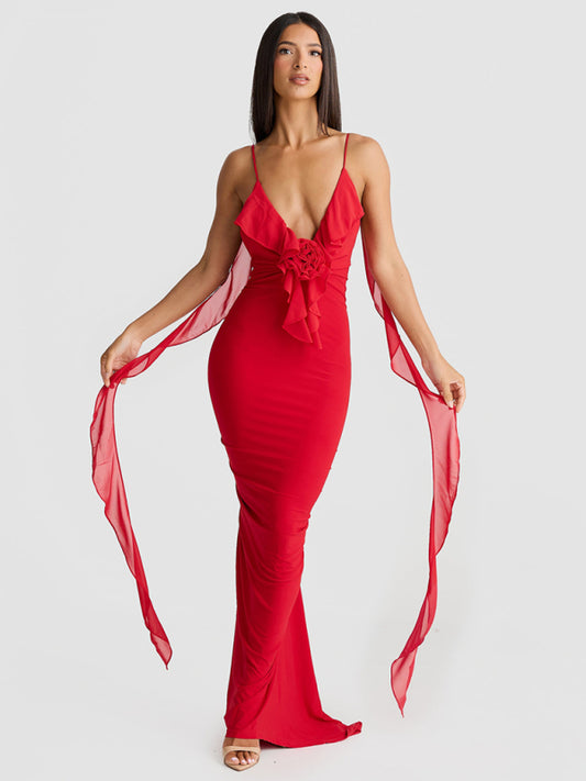 New sexy V-neck backless slim shoulder fishtail evening dress